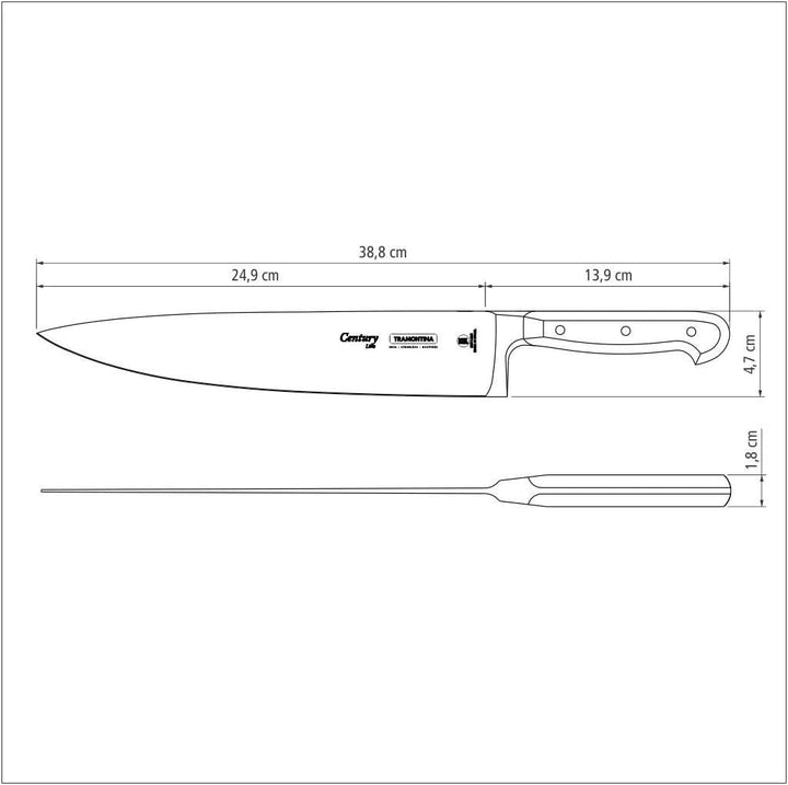 Tramontina Kochmesser CENTURY, 25 cm, Edelstahl DIN 1.4110, schwarz, rostfrei Kochmesser 25 cm, Koch
