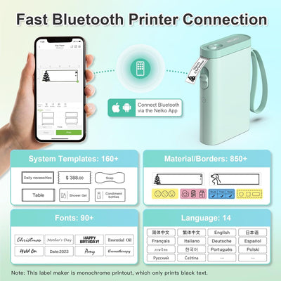 Nelko Etikettendrucker, Bluetooth P21 Selbstklebendes Etikettiergerät Tragbarer Beschriftungsgerät s