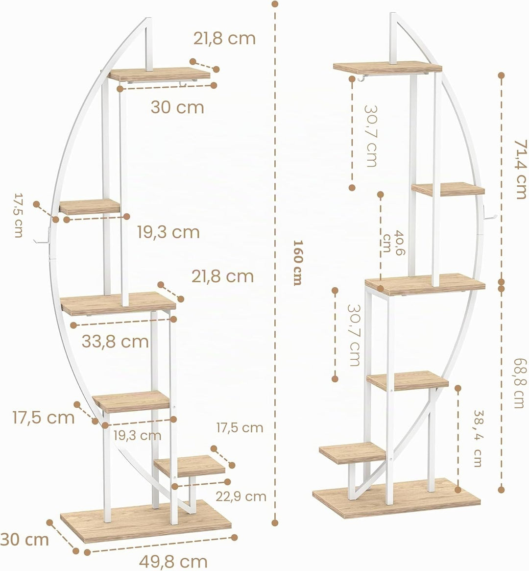 Pflanzenständer für den Innenbereich mit Wachstumslichtern, 6 Ebenen, hohes Pflanzenregal, 160 cm, M