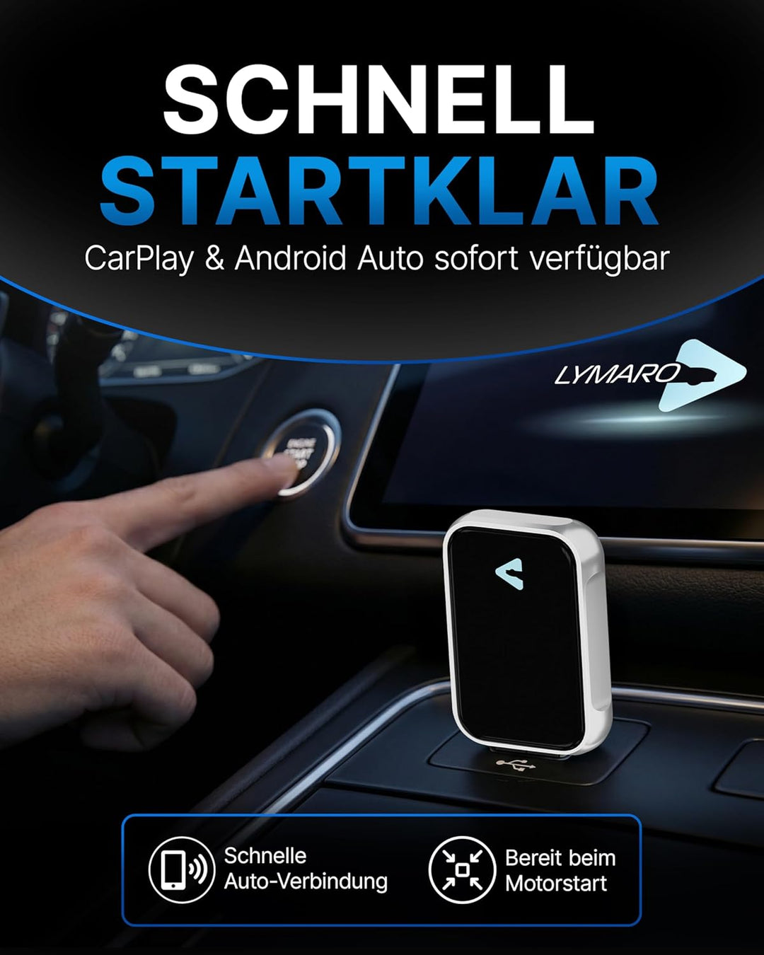 Carplay Wireless Adapter & Android Wireless Adapter fürs Auto – USB-A Plug & Play Nachrüstadapter, U