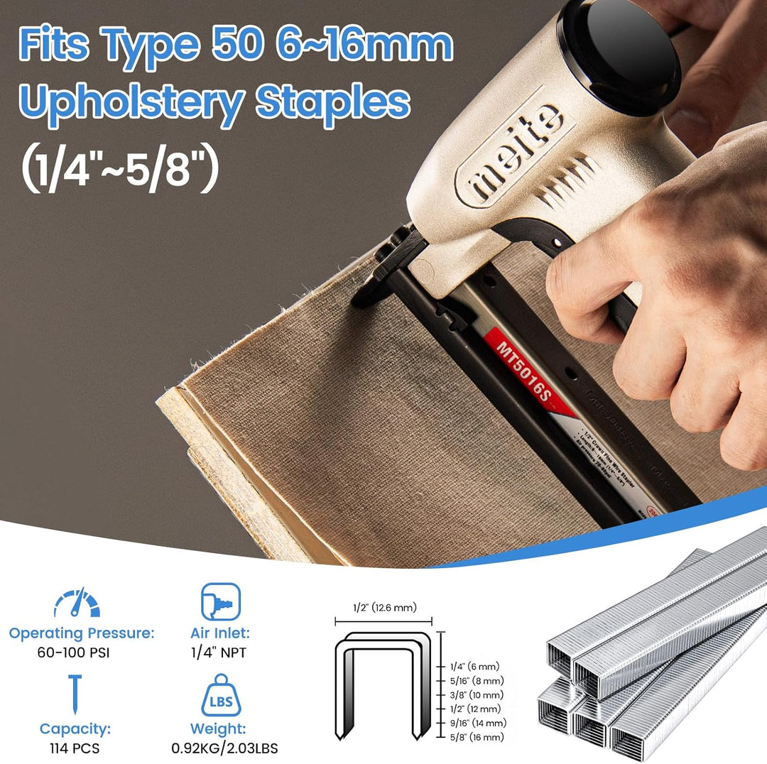 meite MT5016S Upholstery Stapler- 50 Series 1/2 CROWN Fine Wire Stapler With Safety (1/4&