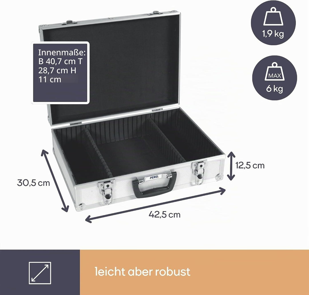 Perel 1819 Werkzeugkoffer aus Aluminium, 42.5 X 30.5 X 12.5 cm 42.5 X 30.5 X 12.5 cm Schwarz,silber,