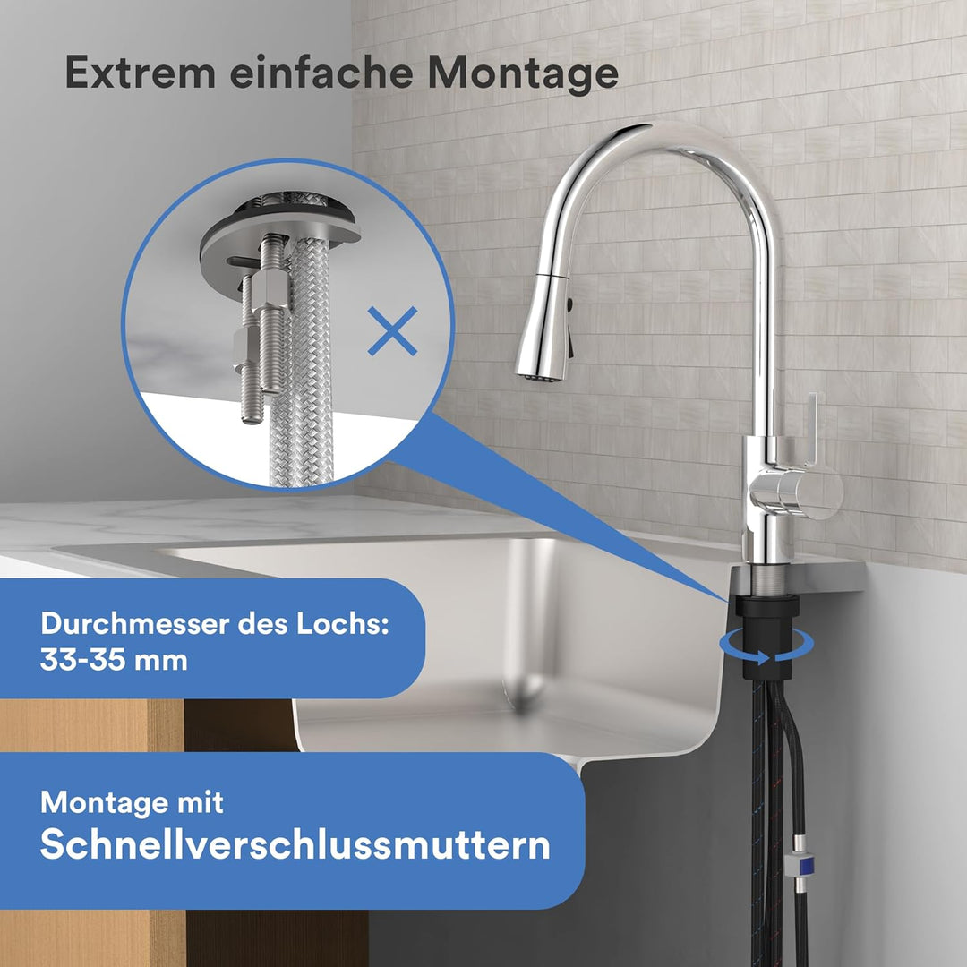 Coree Wasserhahn Küche, Hochdruck Küchenarmatur, Armatur Küche Ausziehbar, Mischbatterie Spültischar