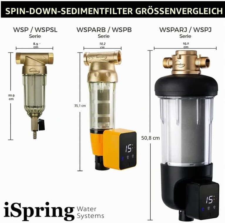 iSpring WSP-50 Reusable Whole House Spin Down Sediment Water Filter 50 Micron, 1" MNPT + 3/4" FNPT w