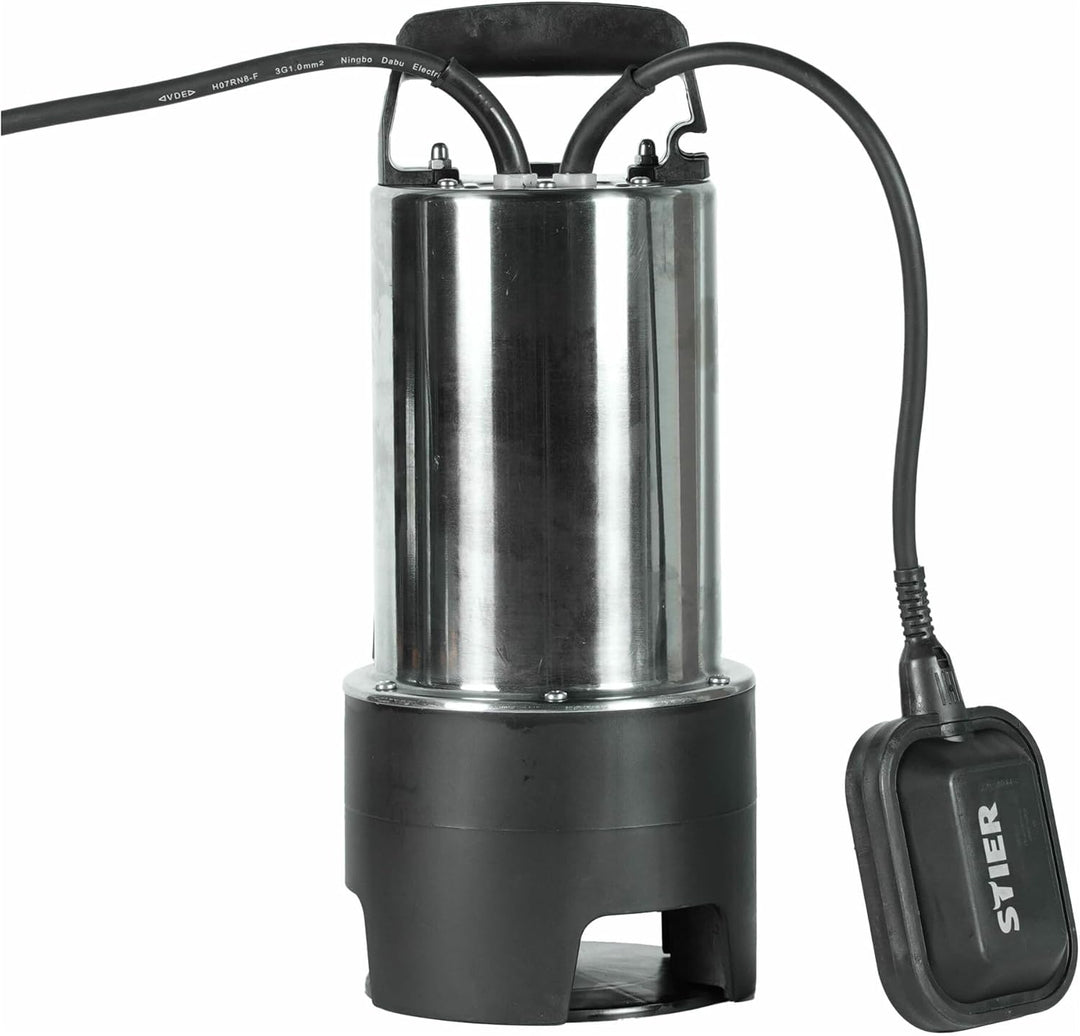 STIER Edelstahl Tauchpumpe Schmutzwasserpumpe ESTW-1100, 20.000 l/h, 11000 W, Edelstahlgehäuse, Schw