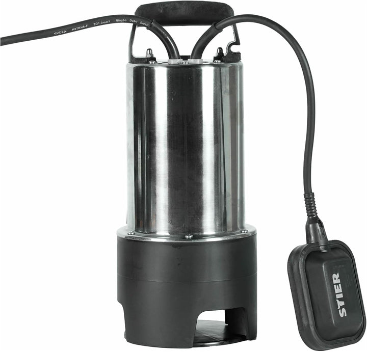 STIER Edelstahl Tauchpumpe Schmutzwasserpumpe ESTW-1100, 20.000 l/h, 11000 W, Edelstahlgehäuse, Schw
