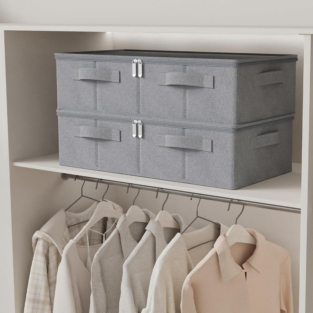 Unterbett Aufbewahrungsbox aus Leinen, Faltbare Tasche für Bettlaken mit Deckel, Unterbettbox Organi