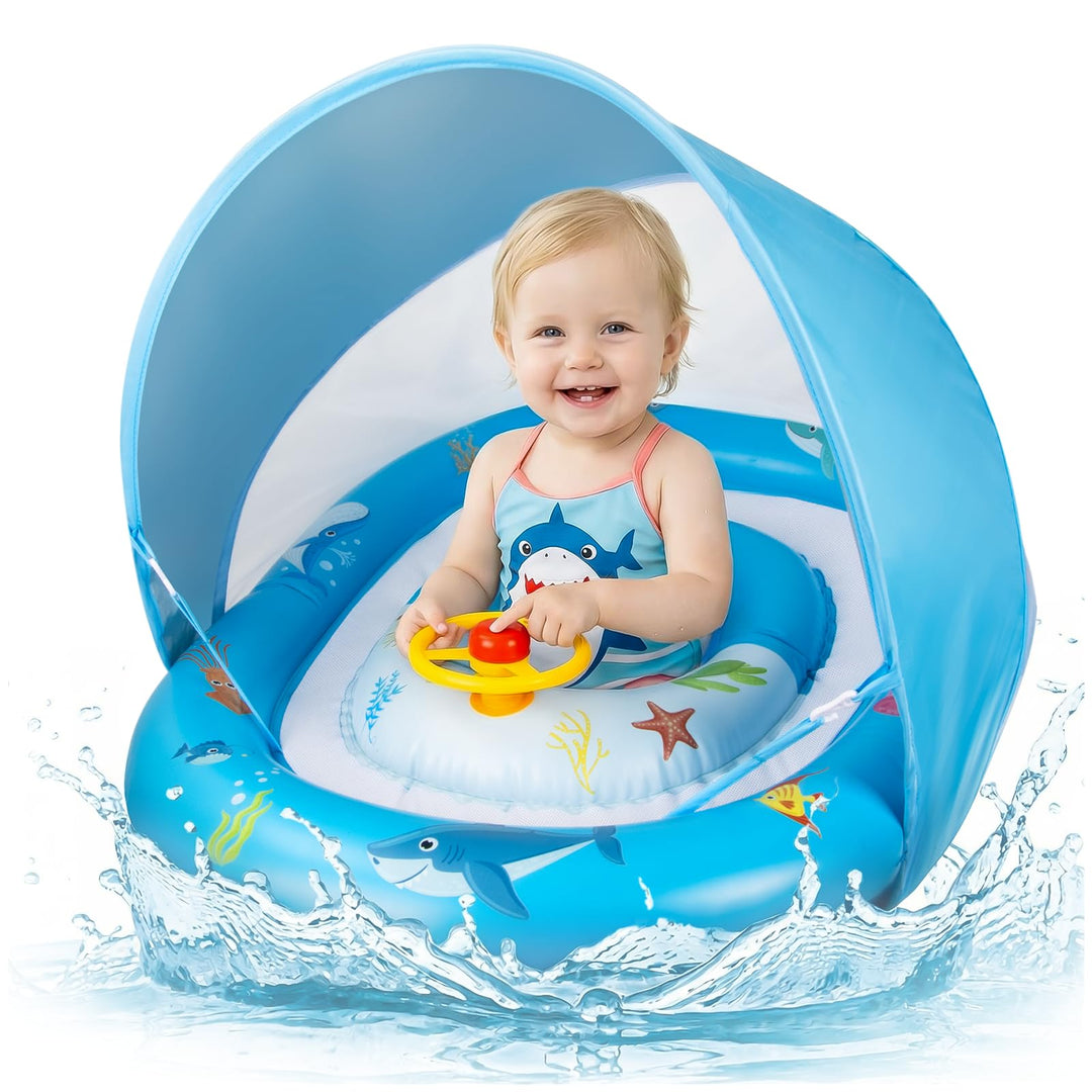 Schwimmring Baby mit Abnehmbarem Sonnendach Säuglingsschwimmsitz Kinderbecken Baby Schwimmringing Sc