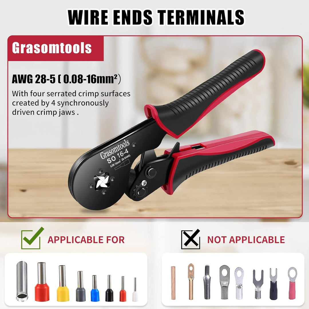 Aderendhülsen-Crimpzange, 0,08-16mm²/AWG 28-5 Crimpwerkzeuge, Draht-Crimpzange, selbsteinrastende Ra