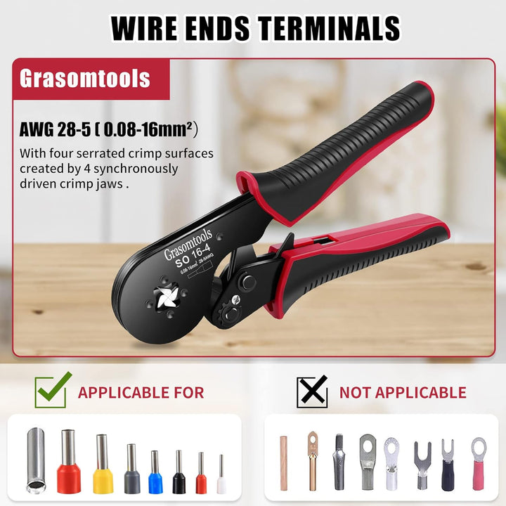 Aderendhülsen-Crimpzange, 0,08-16mm²/AWG 28-5 Crimpwerkzeuge, Draht-Crimpzange, selbsteinrastende Ra