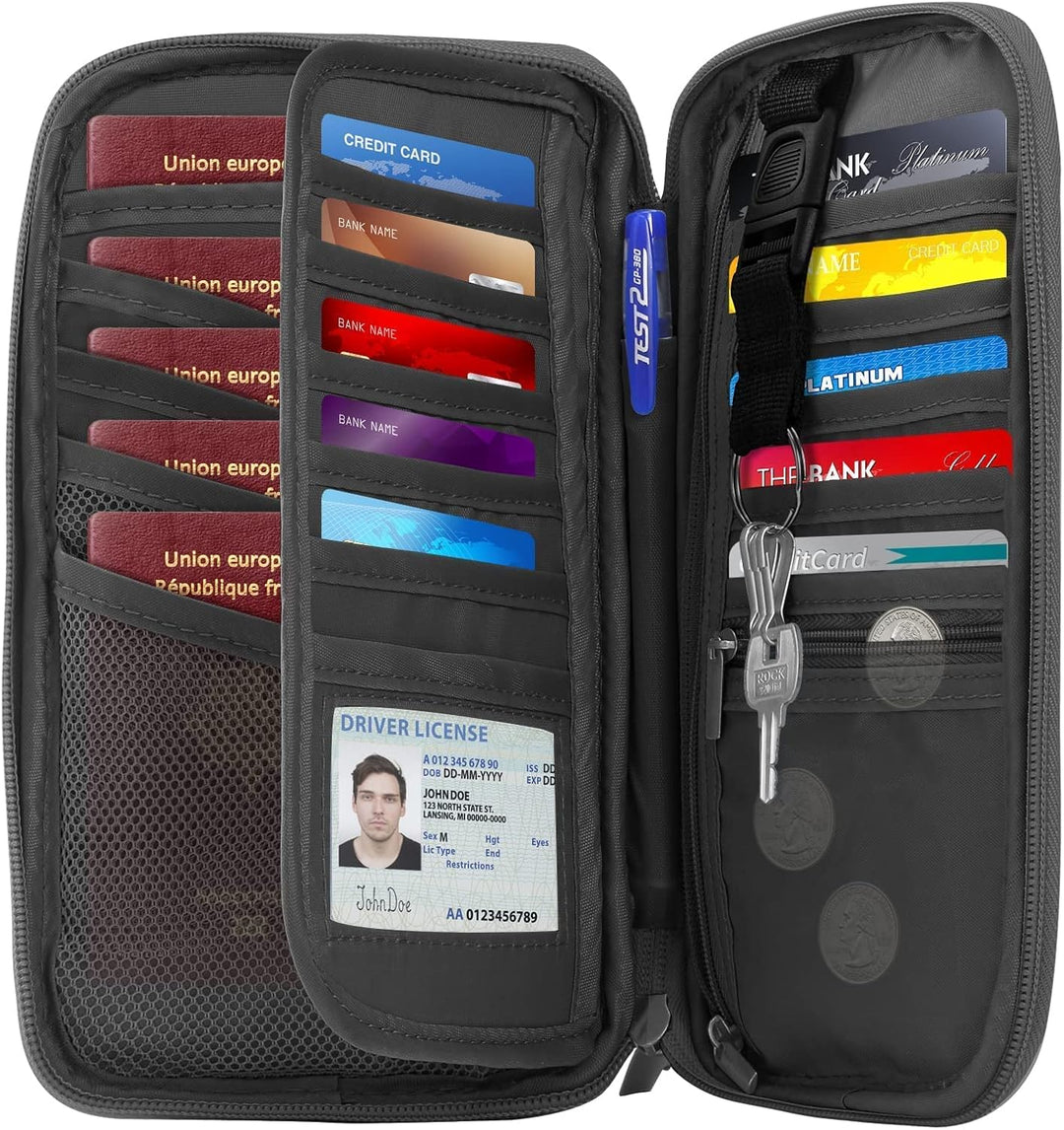 RFID Family Travel Passport Holder - Large Waterproof Travel Passport Wallet Holder for Men Women, L