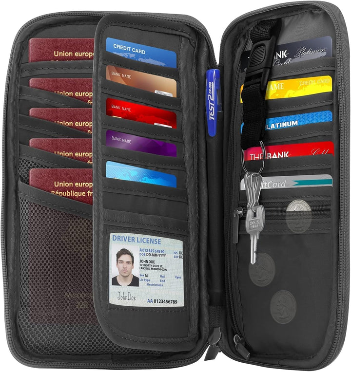 RFID Family Travel Passport Holder - Large Waterproof Travel Passport Wallet Holder for Men Women, L