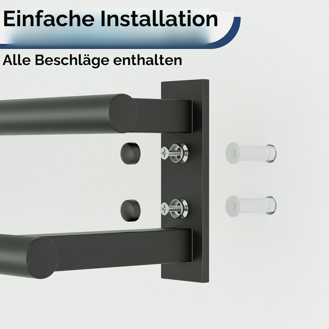 70 cm Doppelter Handtuchständer,Gebürstet Handtuchhalter Wand,Handtuchhalter Schwarz aus Edelstahl S