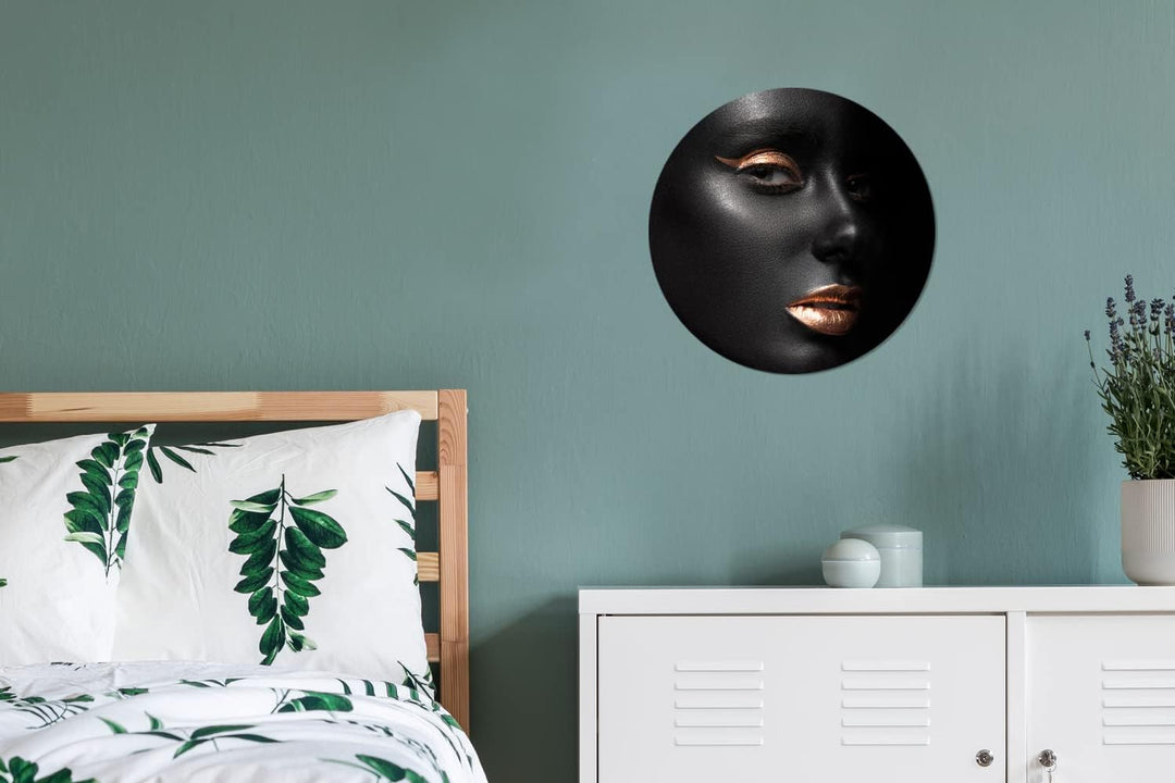 MuchoWow Wandbild Rund Wanddeko Deko Wohnzimmer Bilder 30x30 cm Schwarz - Gold - Frau, 30x30 cm