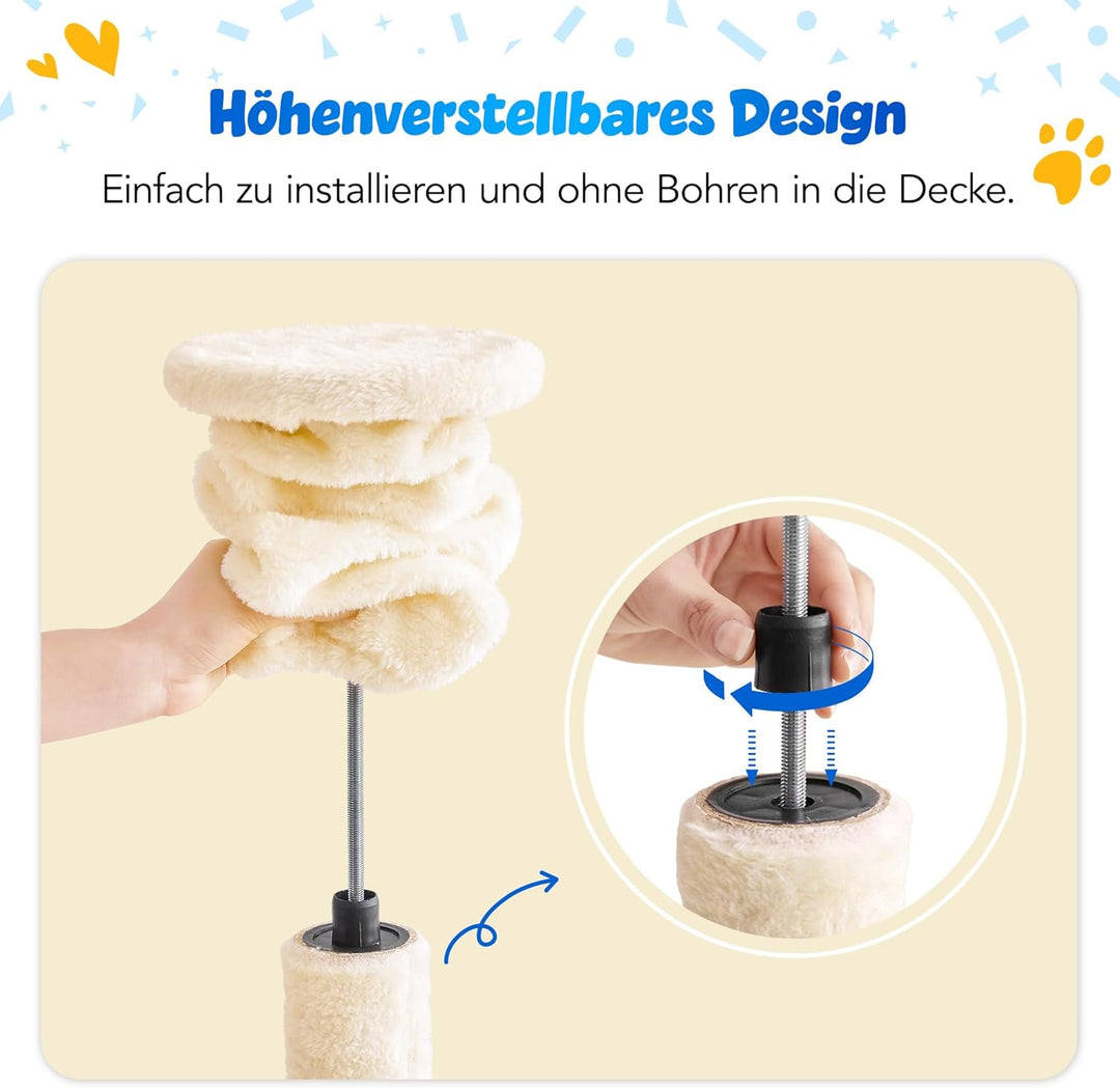 Deckenhoher Katzenbaum 234-259 cm höhenverstellbar, 2-Säulen-Design mit 12 Sisal-Pfosten, mehrstöcki