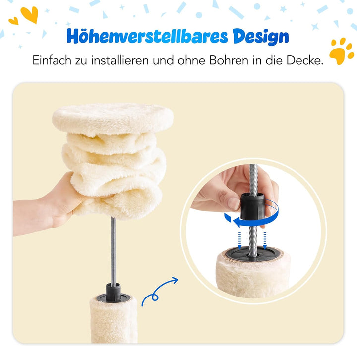 Deckenhoher Katzenbaum 234-259 cm höhenverstellbar, 2-Säulen-Design mit 12 Sisal-Pfosten, mehrstöcki