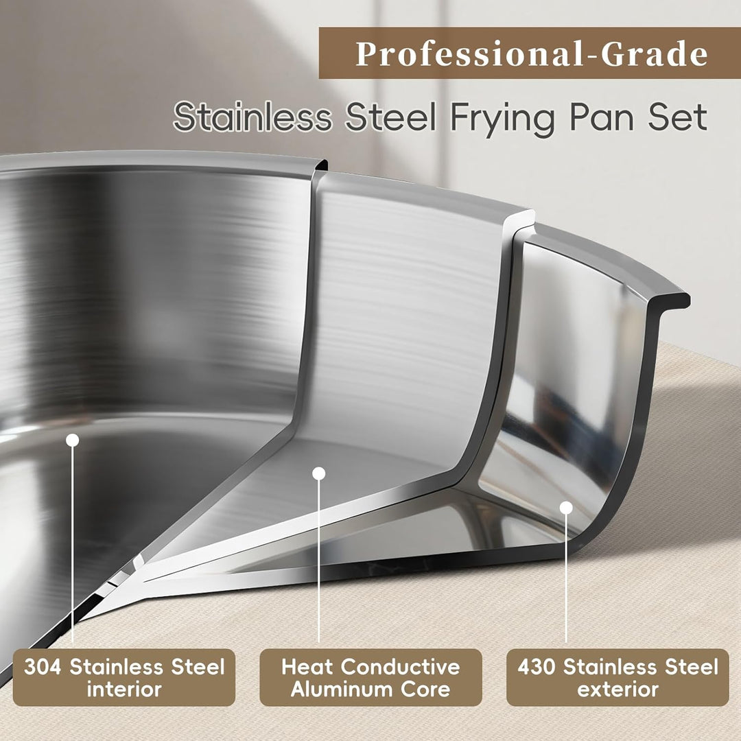 10Stk Topfsets Edelstahl Pfannenset mit Abnehmbaren Griffen, Pfanne 24cm, Topf 18/20cm, Stapelbar To