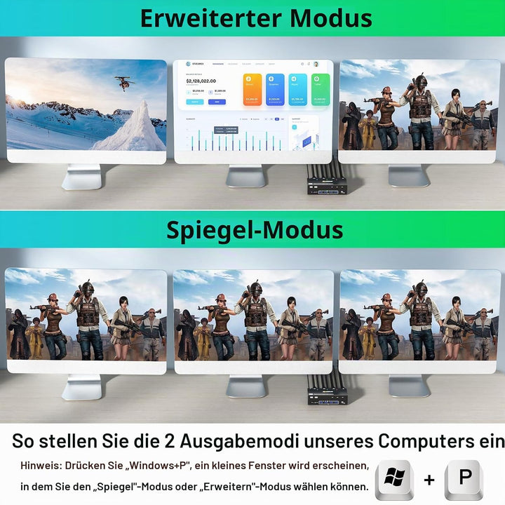KVM Switch 3 PC 3 Monitore 8K@60Hz 4K@144Hz，MLEEDA HDMI+2 Displayport KVM Switch Triple Monitor für