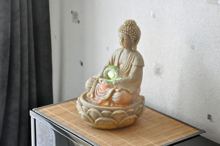 Zimmerbrunnen Buddha "Lotus" mit LED Kugel, Höhe 30 cm