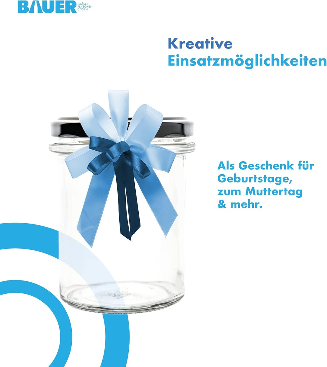 flaschenbauer.de BAUER 24er Set Sturzgläser 214 ml inkl. Schwarze Twist Off Deckel TO66 zum Einmache