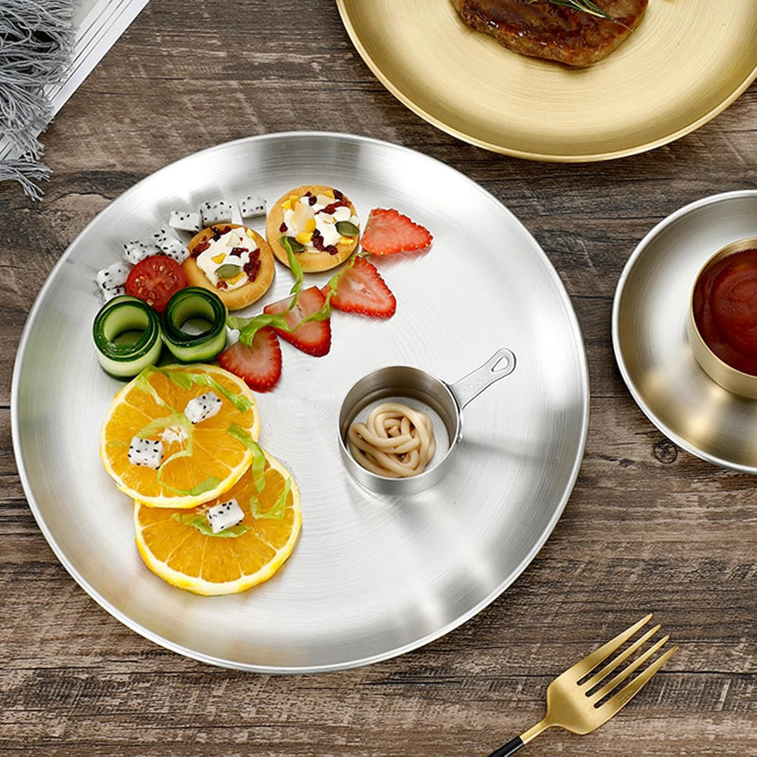 JMYDecor 5 Stück runde Edelstahlteller, tragbares Geschirr Set für Outdoor Camping, Wandern, Picknic