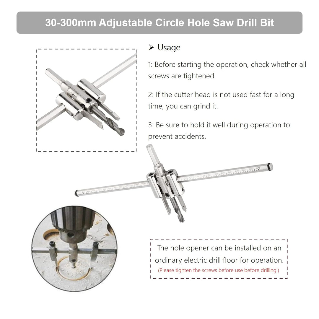 Kreisschneider, 30-300mm Lochs gen-Set Bohrer-Set Einstellbarer Bohrer Holz Einstellbare Silber Krei