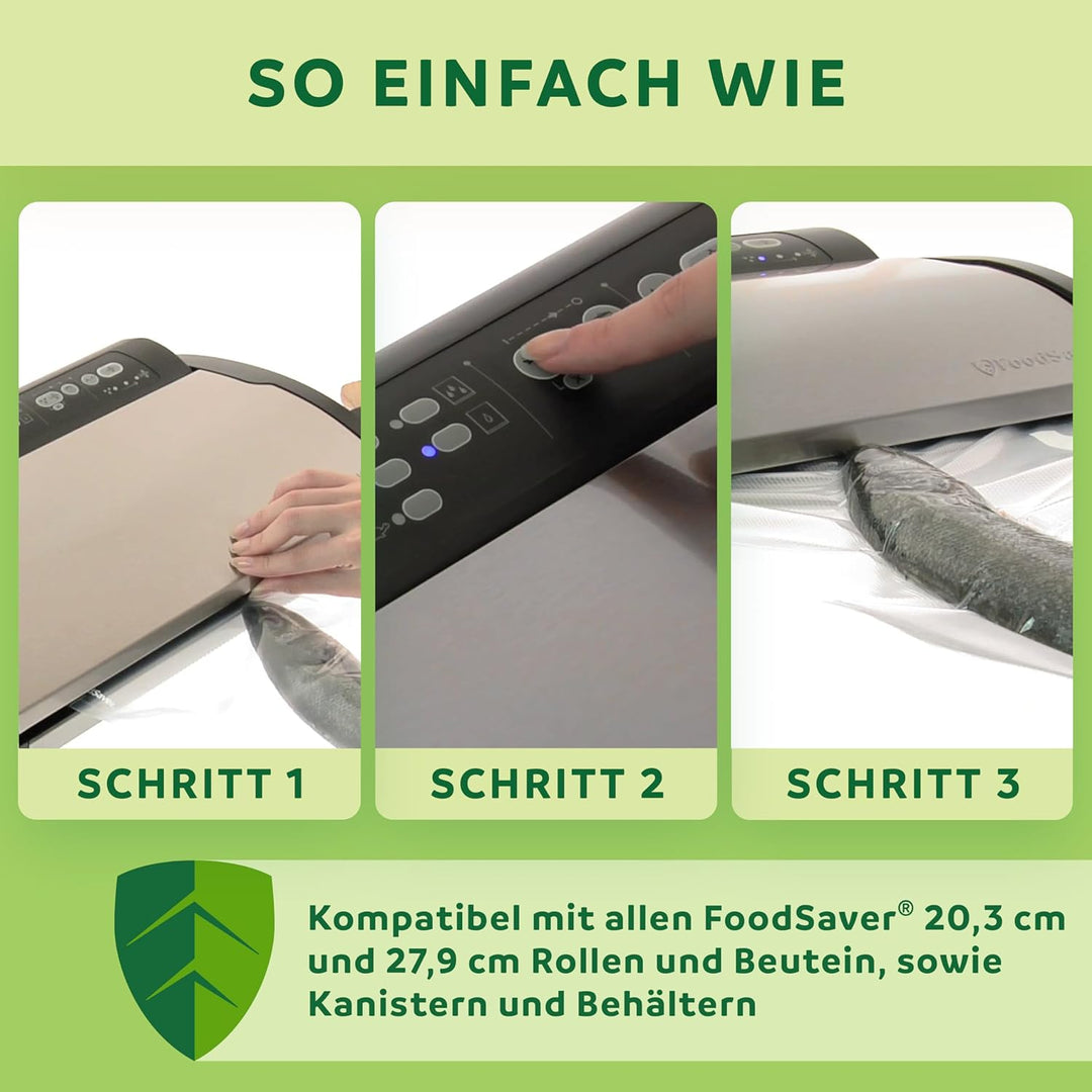 Foodsaver Vakuumiergerät für Lebensmittel mit integrierter Rollenaufbewahrung, Schneidevorrichtung u
