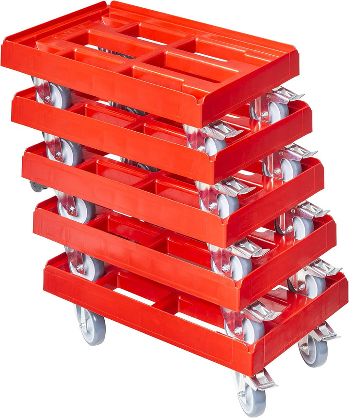 5 Stück Transportroller für Kisten 60 x 40 cm mit 2 Bremsen in rot