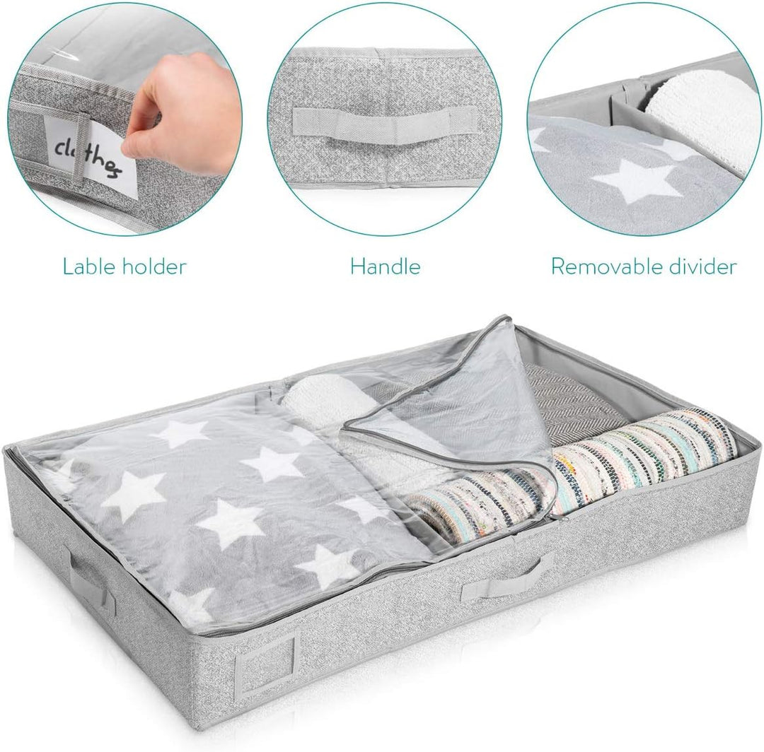 Navaris 2X Unterbettkommode Stoff 91x50x14cm - Unterbett Aufbewahrung mit Sichtfenster gross flach -