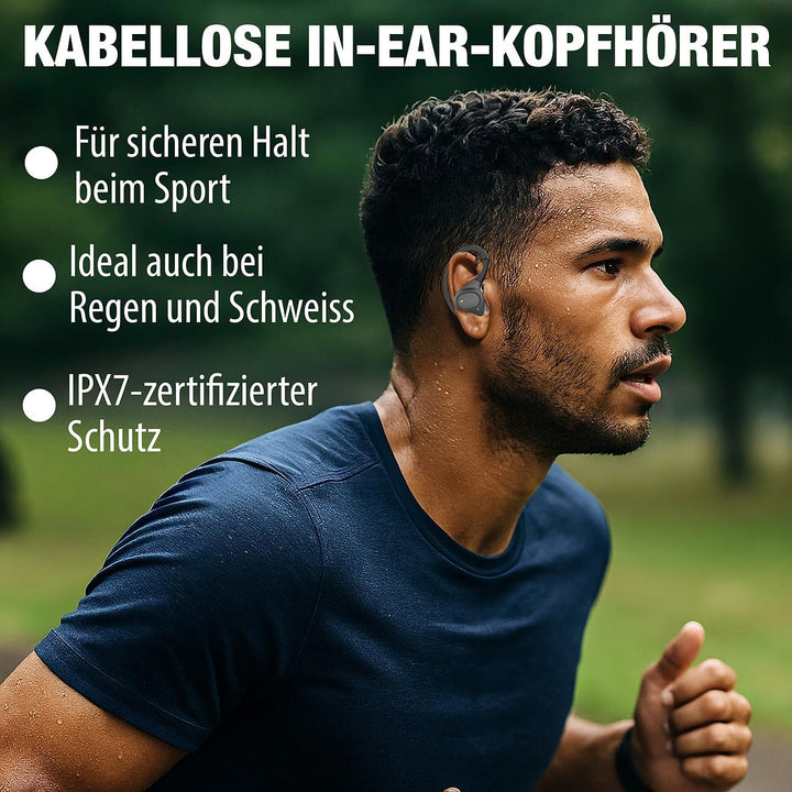 auvisio Sportohrhörer: Kabellose In-Ear-Kopfhörer, Bluetooth 5.3, wasserdicht IPX7, Ladecase (Stereo