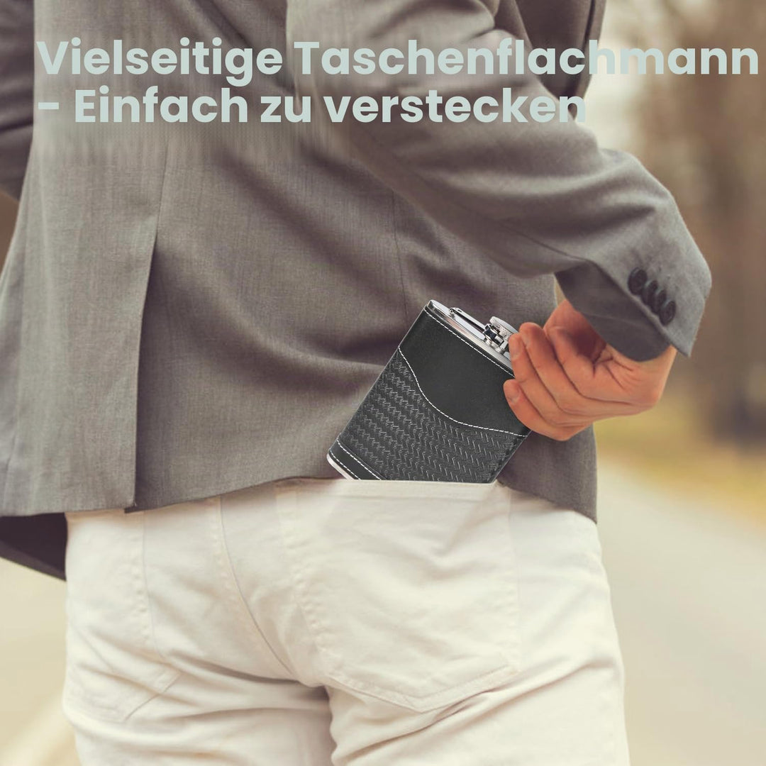 Flachmann-Set - 304 Edelstahl Mit Trichter, Schnapsgläser - Geschenk für Herren, Whiskey, Rum, Trauz