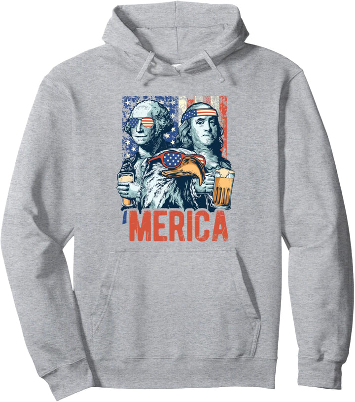 Merica Washington Franklin Amerikanische Flagge 4. Juli Pullover Hoodie