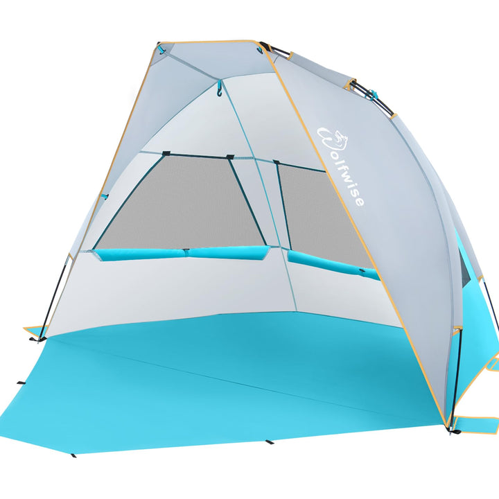 Wolfwise Strandmuschel mit UV-Schutz 50+, 2-3 Personen Strandzelt, Sonnenschutz und Windschutz mit e