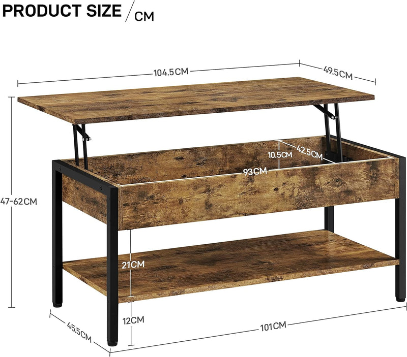 Yaheetech Couchtisch Ausziehbarer Kaffeetisch mit höhenverstellbarer Platte und verstecktem Stauraum