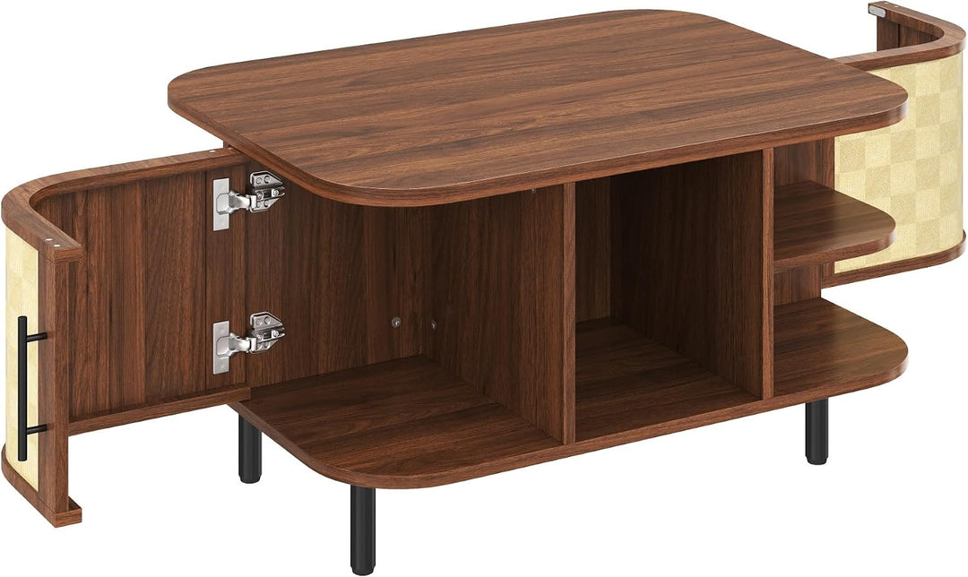 Ovaler Couchtisch mit Stauraum, Modern Coffee Table mit Geflochtene Oberfläche, Klein Kaffeetisch mi