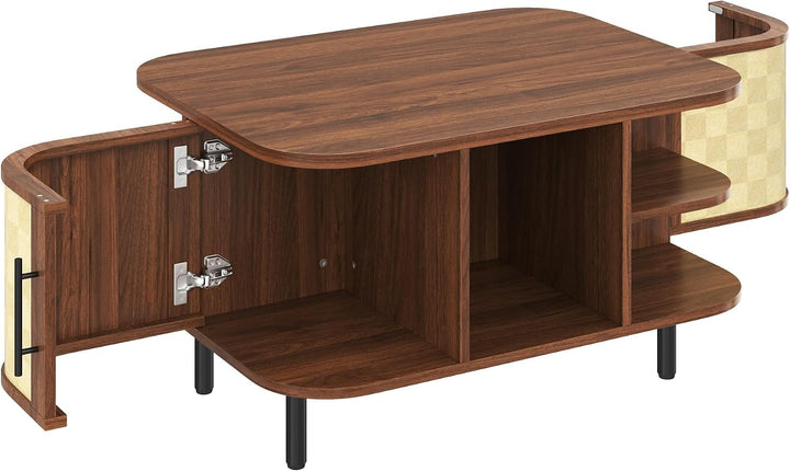 Ovaler Couchtisch mit Stauraum, Modern Coffee Table mit Geflochtene Oberfläche, Klein Kaffeetisch mi