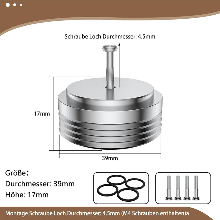 Tertullus 4 Stück Aluminium HiFi Gerätefüsse 39mm×17mm Silver Schrauben Lautsprecher Absorber Subwoo