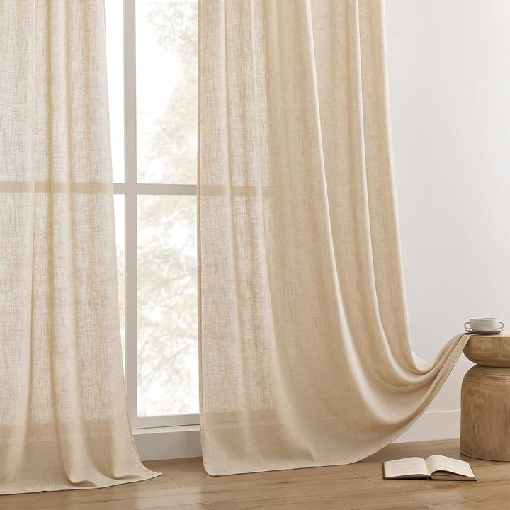 Joydeco Leinen-Vorhänge für Wohnzimmer, halbtransparente Vorhänge, 228 cm lang, Wohnzimmervorhänge,