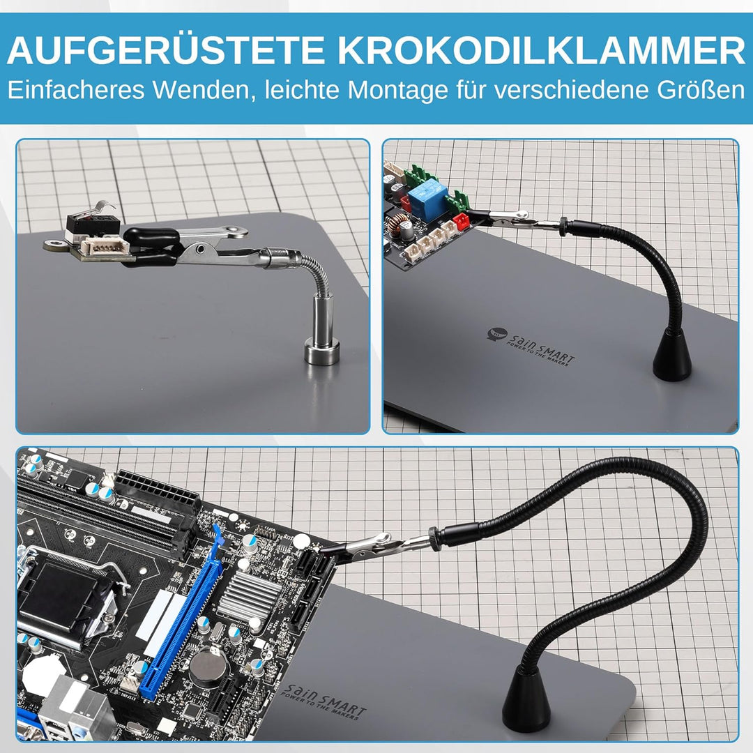 SainSmart PCB Soldering Helping Holder, 6 flexible helfende Hände, 5-fache Vergrösserungslampe mit 5