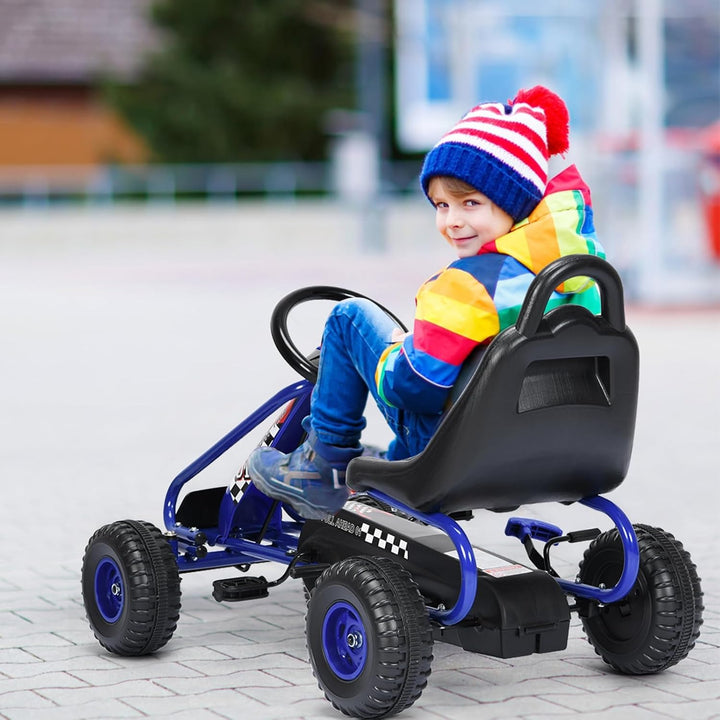 FANTASK Gokart ab 3 Jahren, Tretauto Tretfahrzeug mit verstellbarem Sitz und Handbremse, Go Cart bis