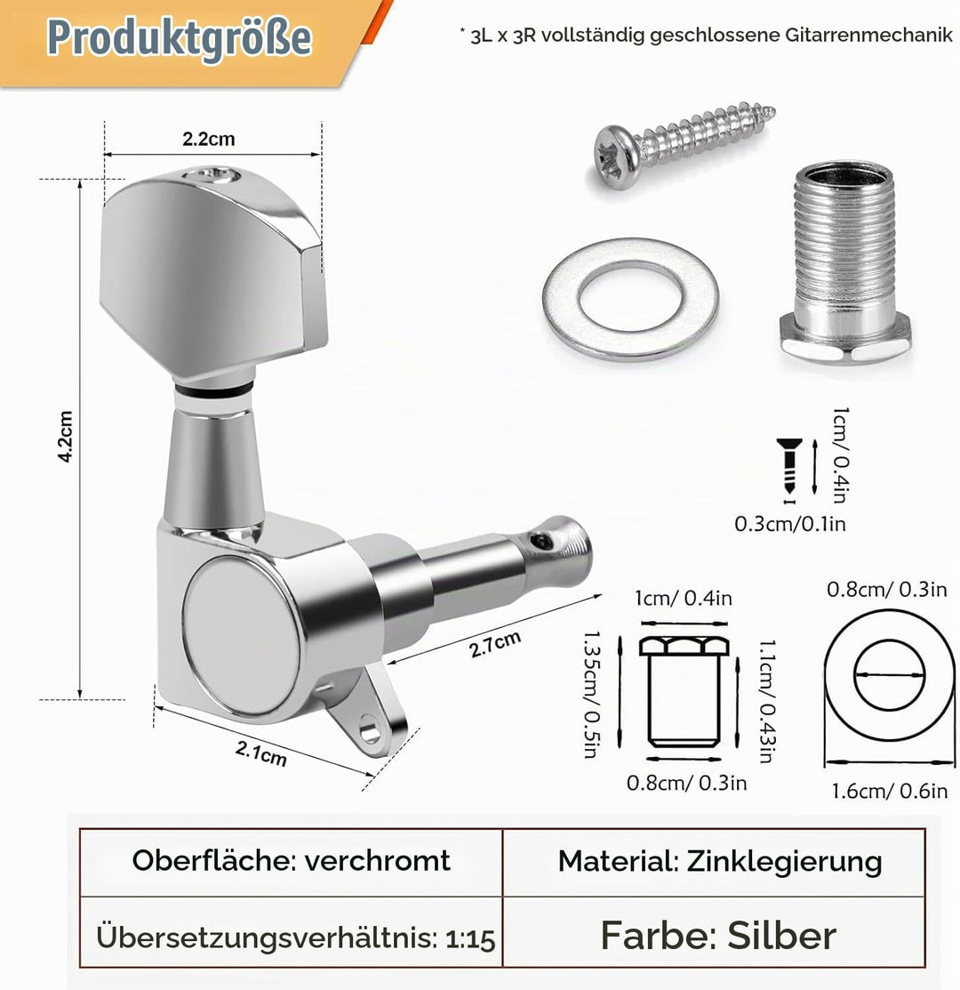 12 Stück 3R 3L Gitarren Stimmwirbel, Gitarren Mechaniken Tuner, Akustikgitarre Mechaniken Knöpfe, Gi