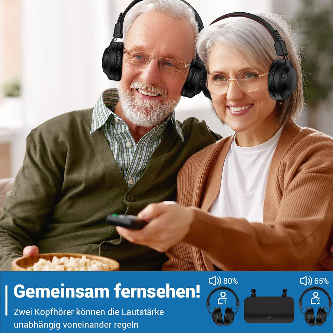 Dual Wireless Kopfhörer zum Fernsehen mit Sender und Headset-Ständer, 196ft Reichweite mit optischen