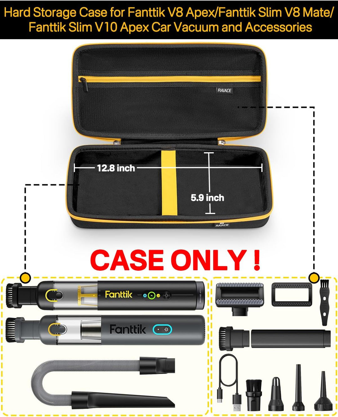 RAIACE Autostaubsauger-Etui, Hartschalen-Reiseetui, kompatibel mit Fanttik V8 Apex/Slim V8 Mate/ V10