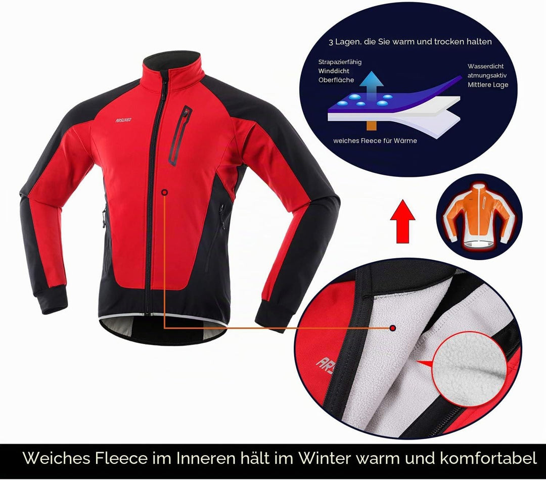 ARSUXEO Herren Winter Fahrradjacke Thermo-Vlies Softshell MTB Fahrrad Outwear Winddicht Wasserdicht
