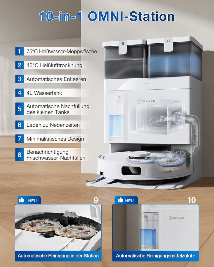 ECOVACS DEEBOT T30C Omni, Saugroboter mit Wischfunktion, 20.000 Pa, OZMO Turbo 2.0 Wischsystem, Zero