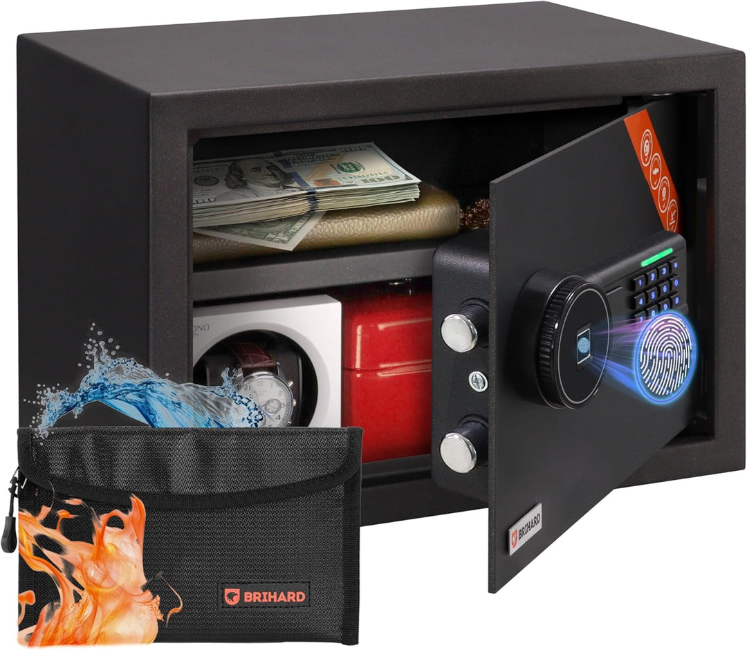 Brihard Biometrischer Safe E14602B – 2-in-1 Digitale Tastatur und Fingerabdruck – Home Tresor 25 cm