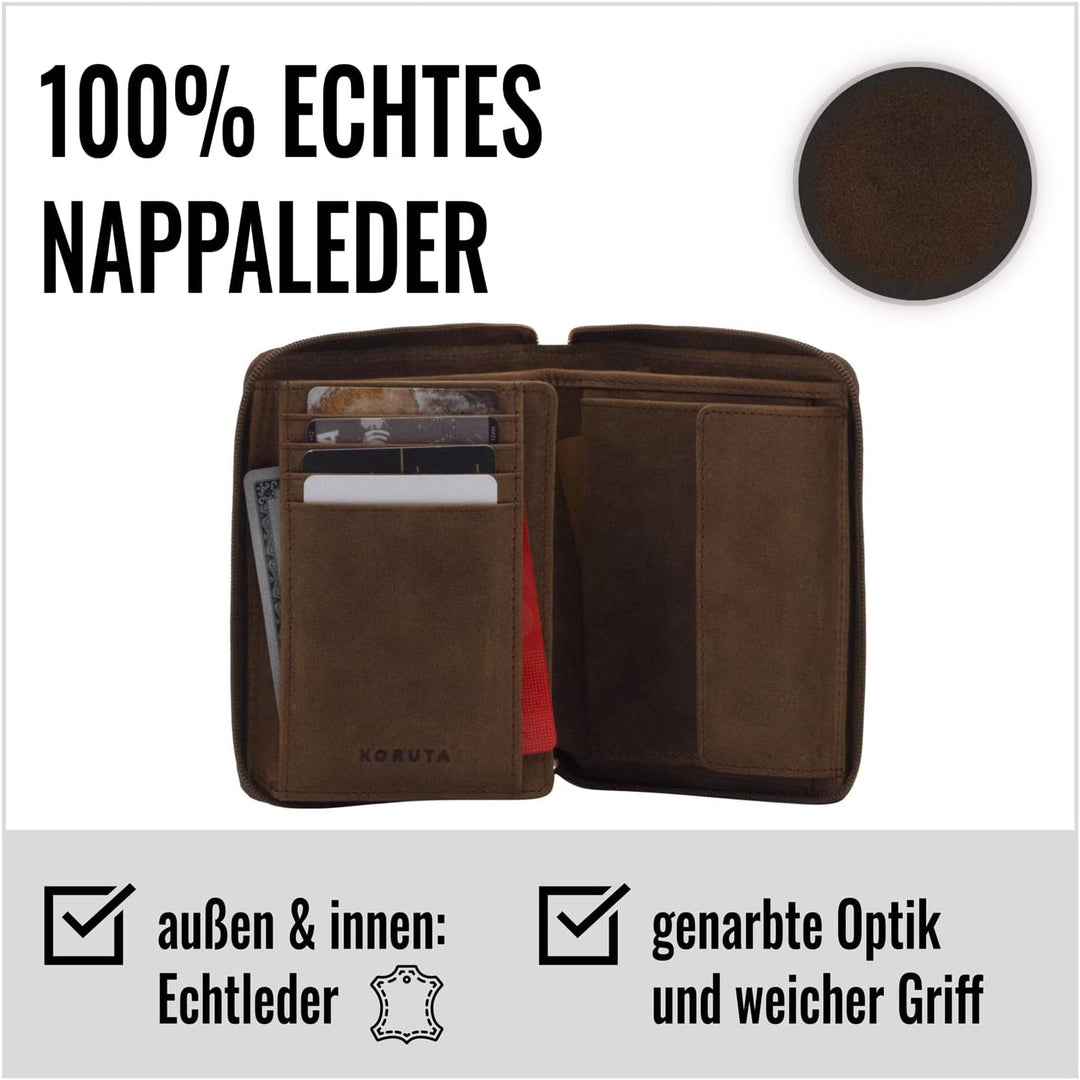 KORUTA® Geldbörse Damen Leder mit RFID Schutz I Portemonnaie Damen Gross mit Münzfach I Echtleder Ge