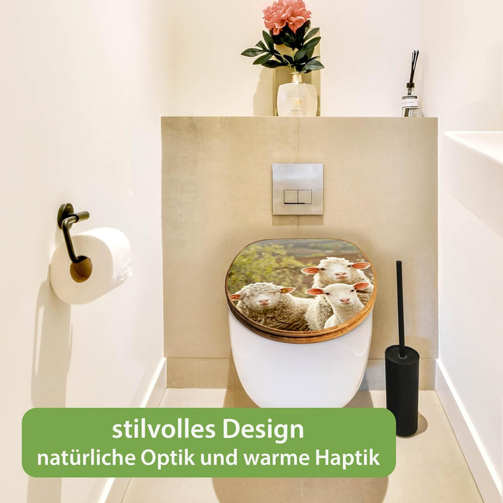 banjado Design WC Sitz Bambus Absenkautomatik 45,8x37,5cm - Toilettendeckel mit Absenkautomatik Holz