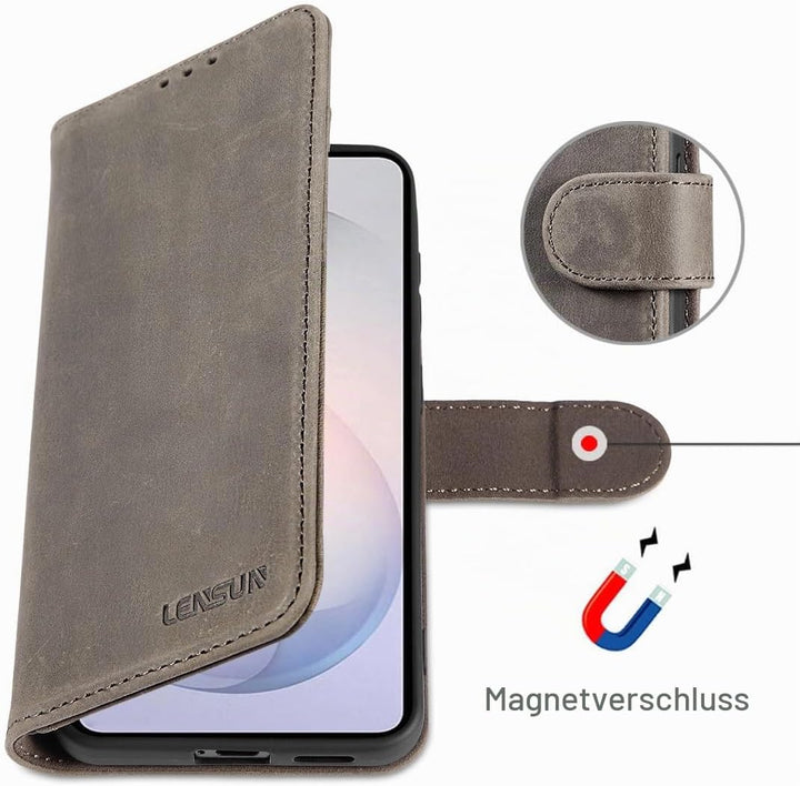 LENSUN Handyhülle für Samsung Galaxy S26 Echtleder, Hülle [Kartenfach][Standfunktion][RFID Schutz] F