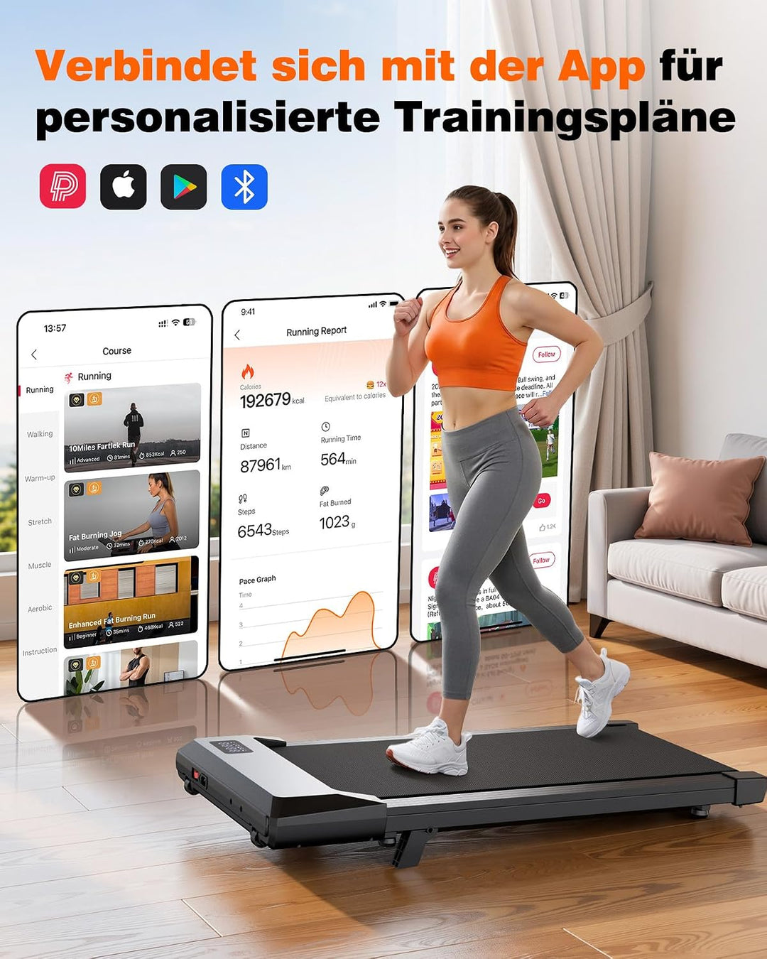 Superun Walking Pad max 159 KG/136 KG, Laufband für Zuhause mit Trainingsmodus, Leise Laufband Schre